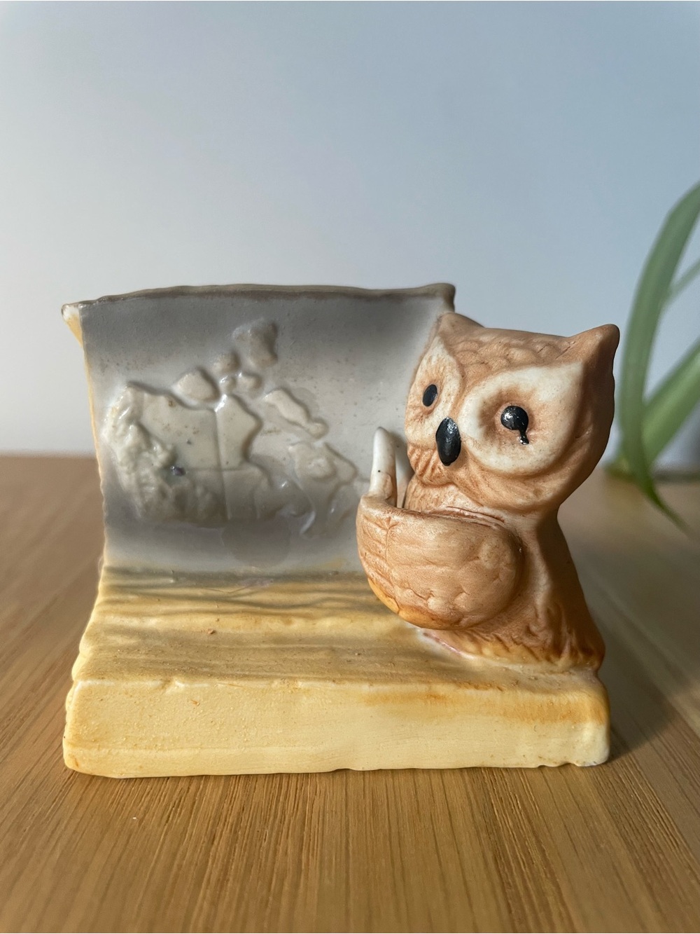 Vintage Ceramic Owl Teacher Map Figurine